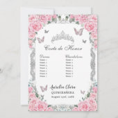 Pink Floral Silber Quinceañera Mis Padrinos Card Einladung (Rückseite)