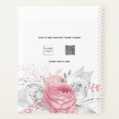 Pink floral silver foliage white name script 2023 planer (Rückseite)