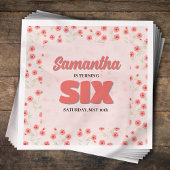 Pink Floral Sixth Birthday Girl Custom Party Serviette