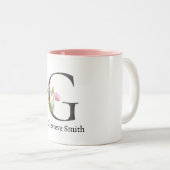 PINK FLORAL SOFT BLUSH ALPHABETS NAME LETTER G ZWEIFARBIGE TASSE (VorderseiteRechts)