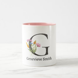 PINK FLORAL SOFT BLUSH ALPHABETS NAME LETTER G ZWEIFARBIGE TASSE