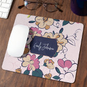 Pink Floral Soft Custom Name Pastel Flower Design Mousepad