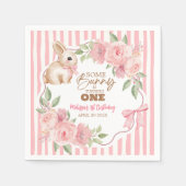 Pink Floral Some Bunny Turning One Birthday Party Serviette (Vorderseite)