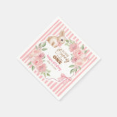 Pink Floral Some Bunny Turning One Birthday Party Serviette (Ecke)