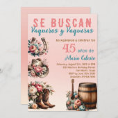 Pink Floral Spanischer Western Cowboy 45. Geburtst Einladung (Vorne/Hinten)