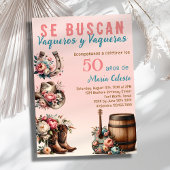 Pink Floral Spanischer Western Cowboy 50. Geburtst Einladung