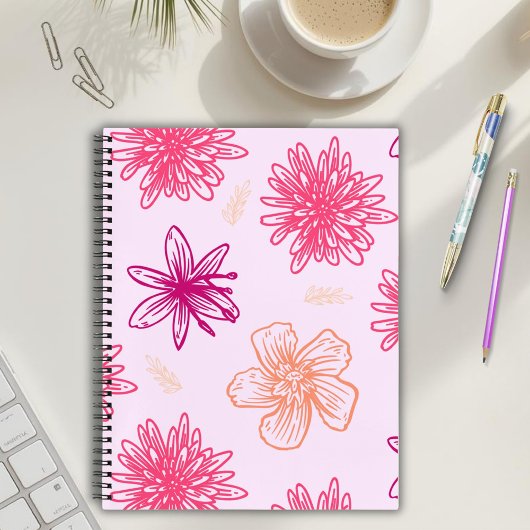 Pink Floral Spiral Notebook Notizblock