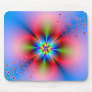 Pink Floral Spray on Blue Mousepad