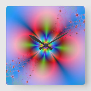 Pink Floral Spray on Blue Wall Clock Quadratische Wanduhr