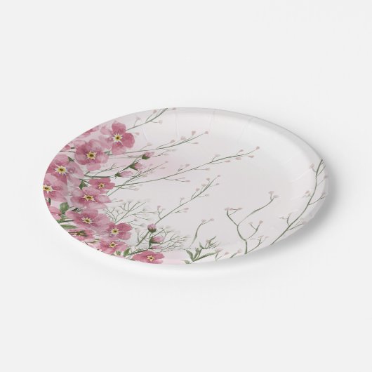 Pink Floral Spring Baby Dusche Pappteller (Schrägansicht)