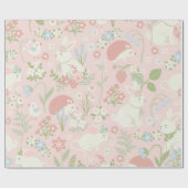 Pink Floral Spring Bunnies Geschenkpapier (Flach)