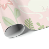 Pink Floral Spring Bunnies Geschenkpapier (Rolleneckpunkt)