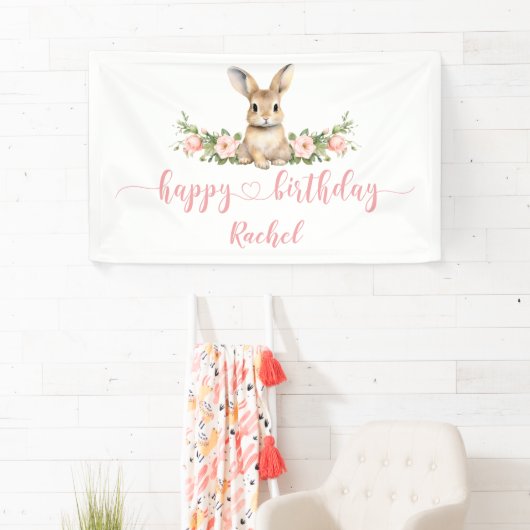 Pink Floral Spring Bunny Happday Banner (Insitu)