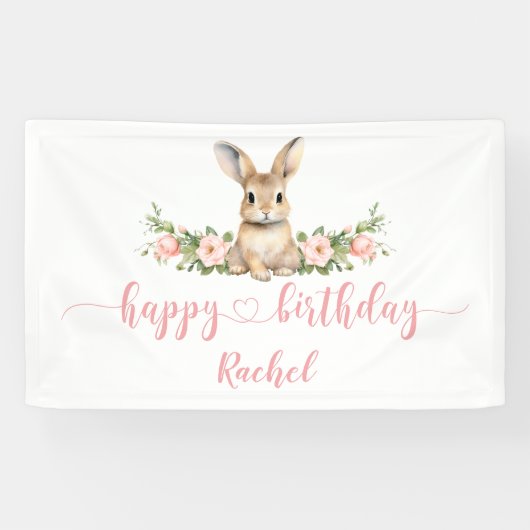 Pink Floral Spring Bunny Happday Banner (Horizontal)