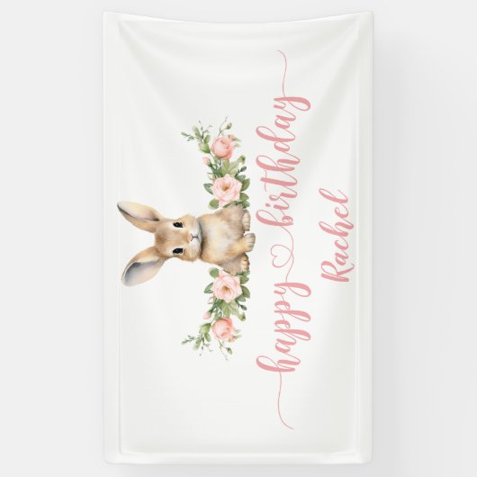 Pink Floral Spring Bunny Happday Banner (Vertikal)