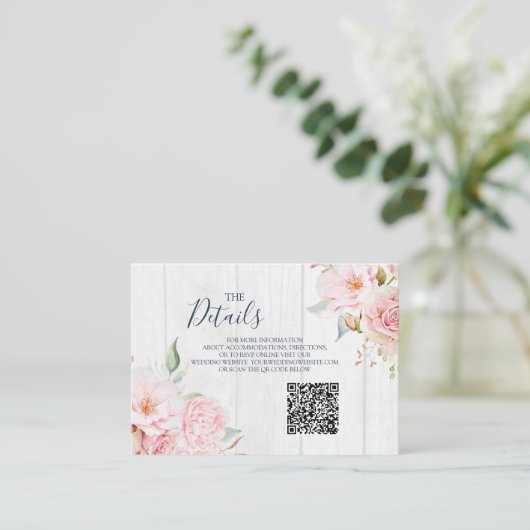 Pink Floral Spring Wedding QR code Details Insert (Stehend Vorderseite)