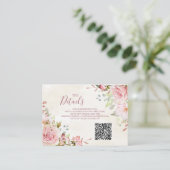 Pink Floral Spring Wedding QR code Details Insert (Stehend Vorderseite)