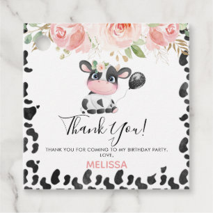 Pink Floral Square Kuh Print Birthday Vielen Dank Geschenkanhänger