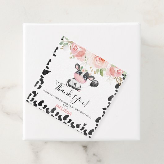 Pink Floral Square Kuh Print Birthday Vielen Dank Geschenkanhänger (Beispiel)