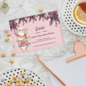 Pink Floral Stacked Teacups Bridal Shower Details Begleitkarte
