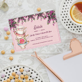 Pink Floral Stacked Teacups Bridal Shower Details Begleitkarte