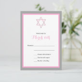 Pink Floral Star Bat Mitzvah RSVP CARD (Stehend Vorderseite)