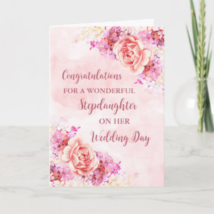 Pink Floral StepTochterin Hochzeit Glückwunsch Karte