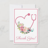 Pink Floral Stethoscope Herzkrankheit Danke (Vorderseite)