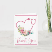 Pink Floral Stethoscope Herzmedizin Danke (Vorderseite)