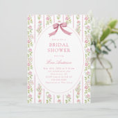 Pink Floral Striped Grandmillennial Bridal Shower Einladung (Stehend Vorderseite)