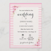 Pink Floral Striped Wedding Invitation Einladung (Vorderseite)