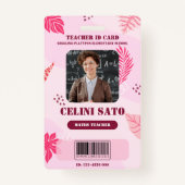 Pink Floral Style Homeschoor ID Card Ausweis (Vorderseite)