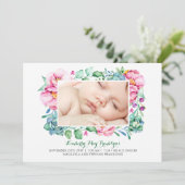 Pink Floral Succulents Bouquet Geburtsankündigung Ankündigung (Stehend Vorderseite)