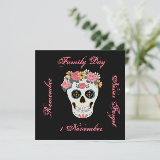 Pink Floral Sugar Skull Illustration Karte (Stehend Vorderseite)