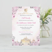 Pink Floral Sukhmani Sahib Path Invitation Einladung (Stehend Vorderseite)