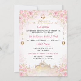 Pink Floral Sukhmani Sahib Path Invitation Einladung