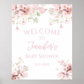 Pink Floral Summer Baby Girl Dusche Willkommen Poster (Vorne)