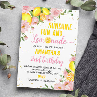 Pink Floral Sunshine Lemonade zum Geburtstag Einla Einladung