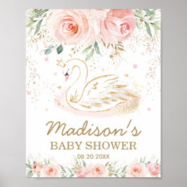 Pink Floral Swan Baby Dusche 1. Geburtstag Begrüßu Poster