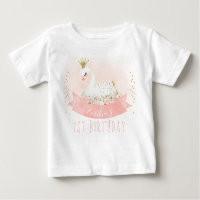 Pink Floral Swan Princess 1. Geburtstag T - Shirt