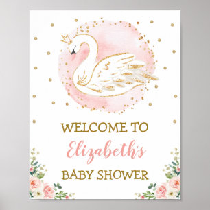 Pink Floral Swan Princess Girl Babydusche Willkomm Poster