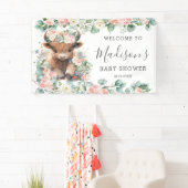 Pink Floral Sweet Highland Kuh Baby Dusche Willkom Banner (Insitu)