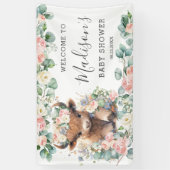 Pink Floral Sweet Highland Kuh Baby Dusche Willkom Banner (Vertikal)