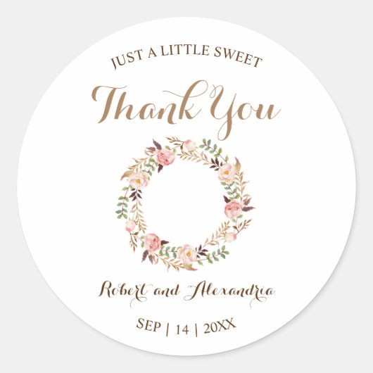 Pink Floral Sweet Leckerei Hochzeit Vielen Dank Runder Aufkleber (Vorderseite)