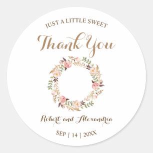 Pink Floral Sweet Leckerei Hochzeit Vielen Dank Runder Aufkleber