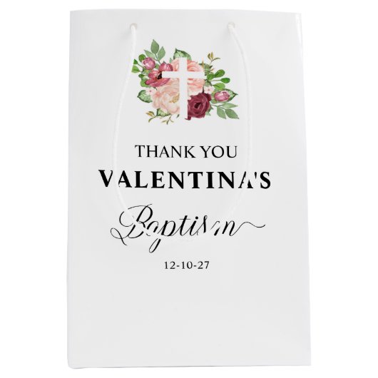 Pink Floral Taufe Girl Mittlere Geschenktüte (Vorderseite)