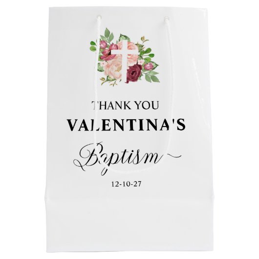 Pink Floral Taufe Girl Mittlere Geschenktüte (Rückseite)