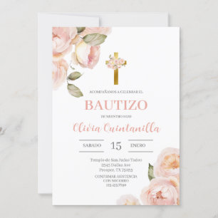 Pink Floral Taufe Spanische Einladung