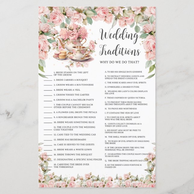 Pink Floral Tea Party Bridal Wedding Traditions (Vorderseite)