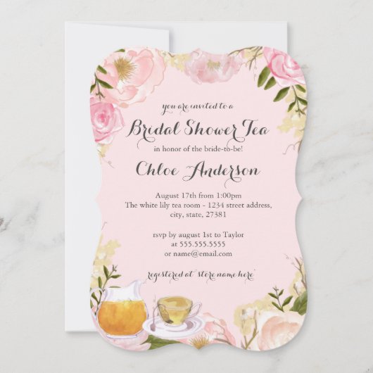 Pink Floral Teacup Bridal Dusche Einladung (Vorderseite)